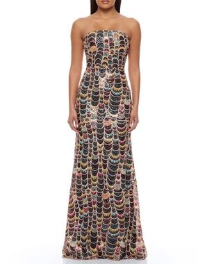 Scallop Pattern Maxi Dress in Multicolor